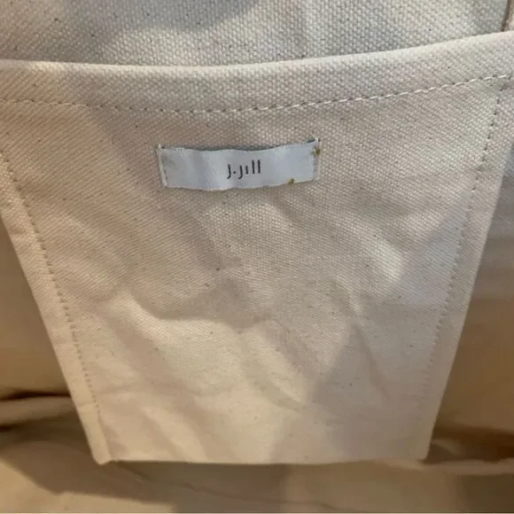 NWT J. Jill Women's Fringe-Trimmed Canvas Tote Bag Natural Cream 100% Cotton - Picture 6 of 8